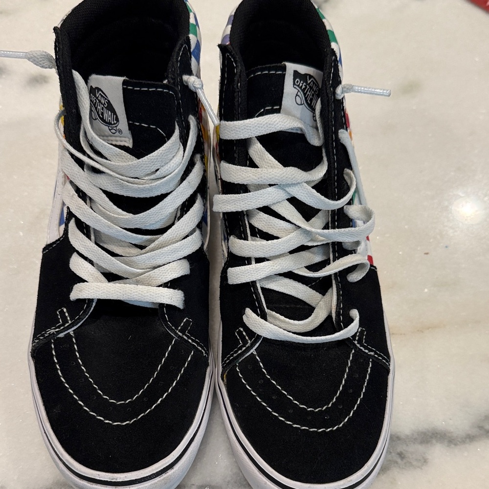 Vans Kids Black and White High-Tops with Colorful Accents